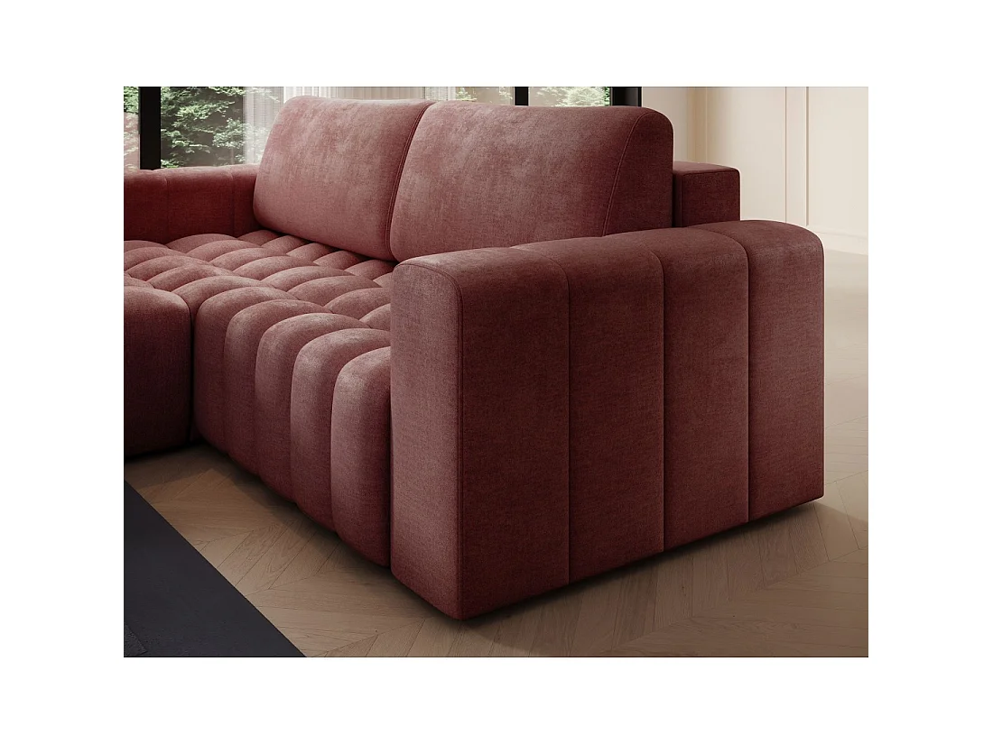 Canapé d'angle convertible DORY rose 250 cm avec coffre de rangement angle gauche