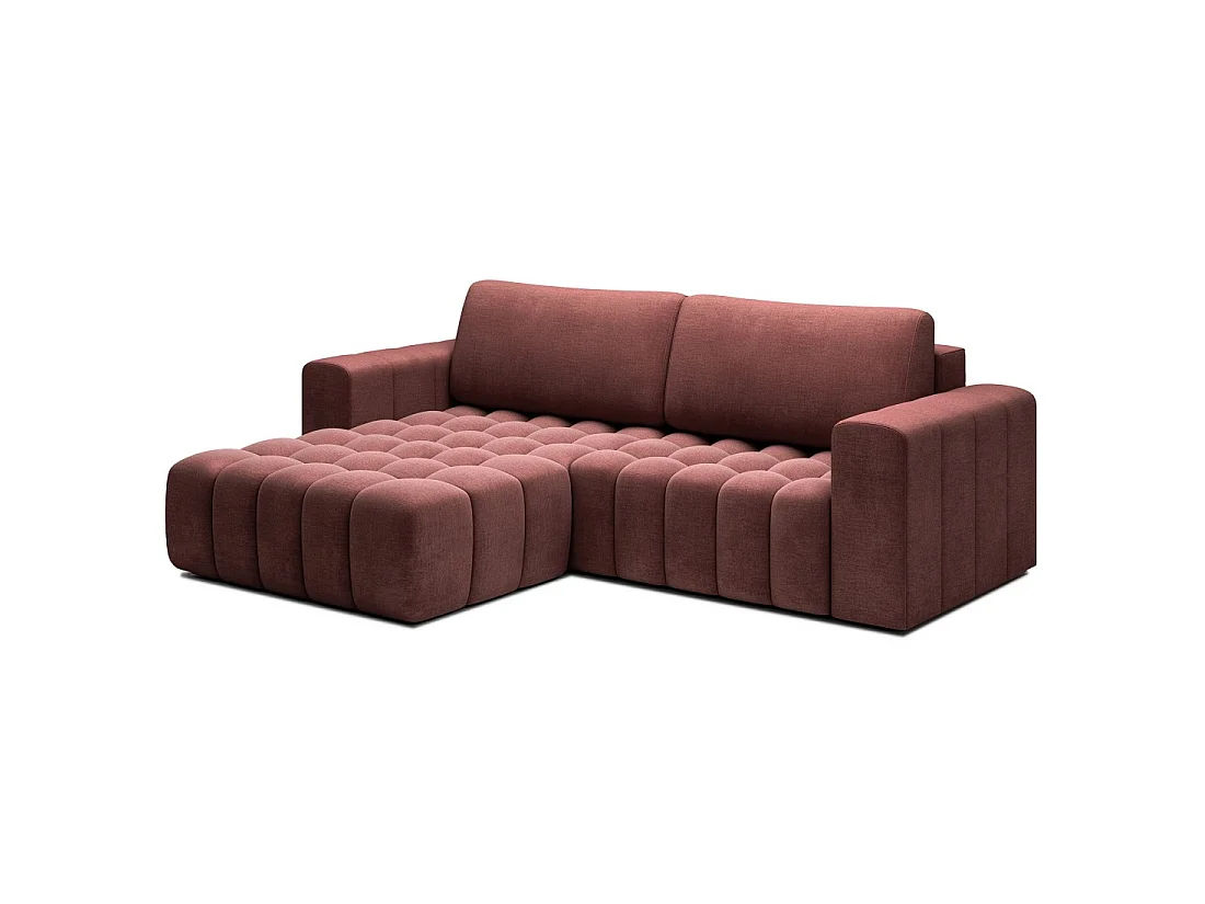 Canapé d'angle convertible DORY rose 250 cm avec coffre de rangement angle gauche
