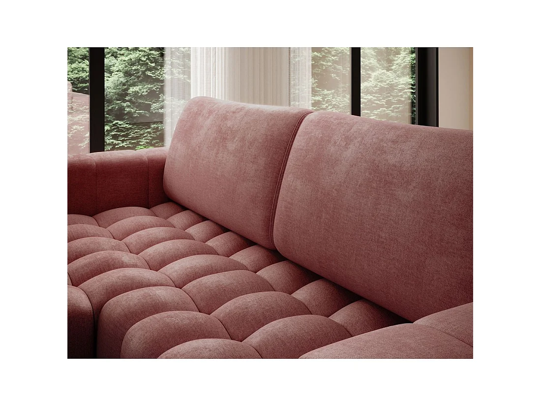 Canapé d'angle convertible DORY rose 250 cm avec coffre de rangement angle gauche