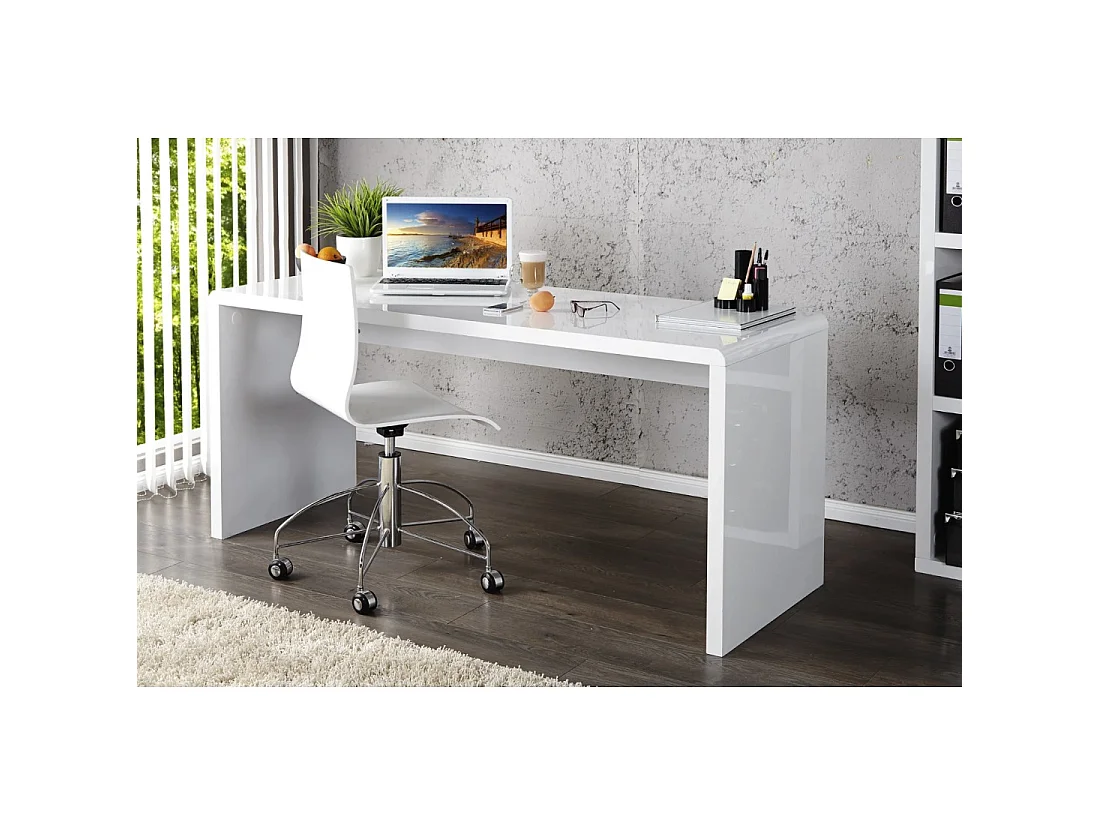 Bureau recht SVEA 140 cm hoogglans wit – Grote moderne werkruimte
