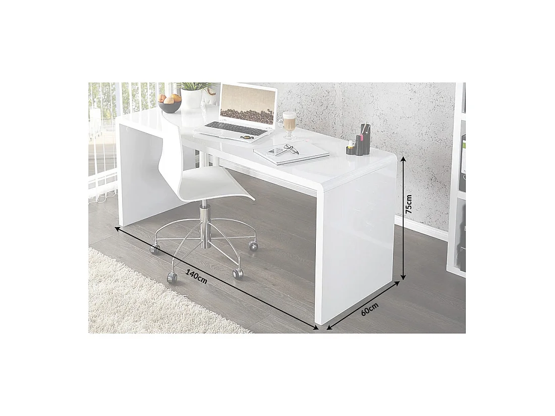 Bureau recht SVEA 140 cm hoogglans wit – Grote moderne werkruimte