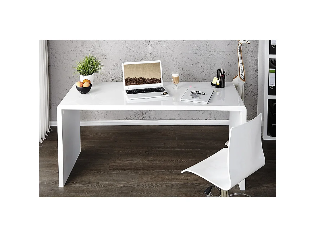 Bureau recht SVEA 140 cm hoogglans wit – Grote moderne werkruimte