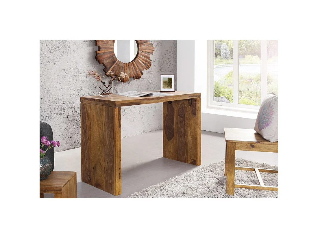 Bureau droit ORBO 100 cm en bois massif de Sheesham verni – Design épuré marron naturel