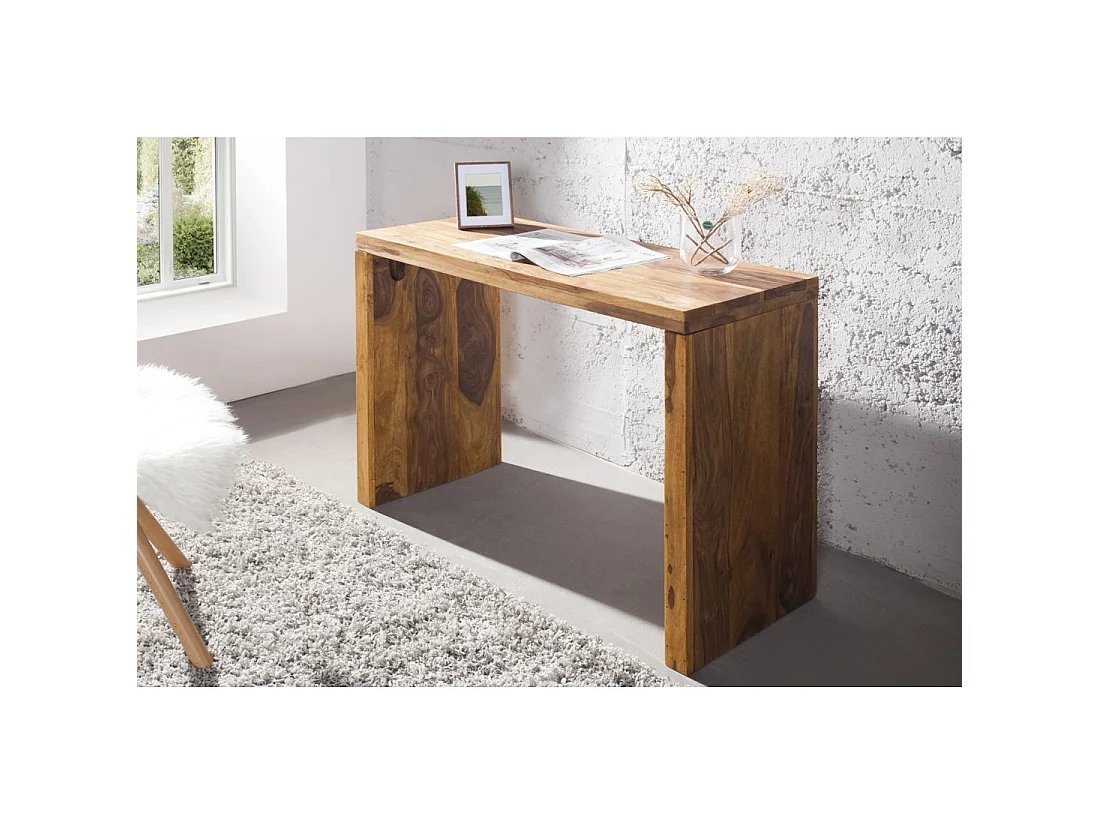 Bureau droit ORBO 100 cm en bois massif de Sheesham verni – Design épuré marron naturel