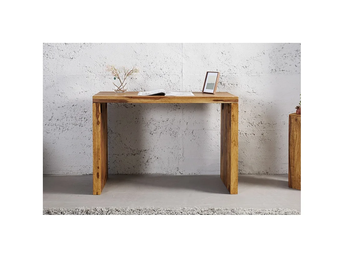 Bureau droit ORBO 100 cm en bois massif de Sheesham verni – Design épuré marron naturel