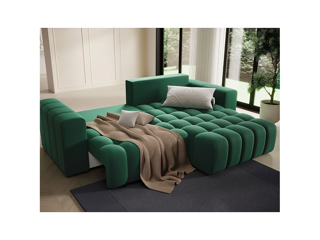 Canapé d'angle convertible DORY vert foncé 250 cm avec coffre de rangement angle droit
