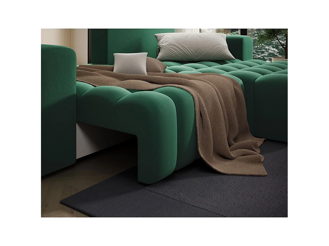 Canapé d'angle convertible DORY vert foncé 250 cm avec coffre de rangement angle droit