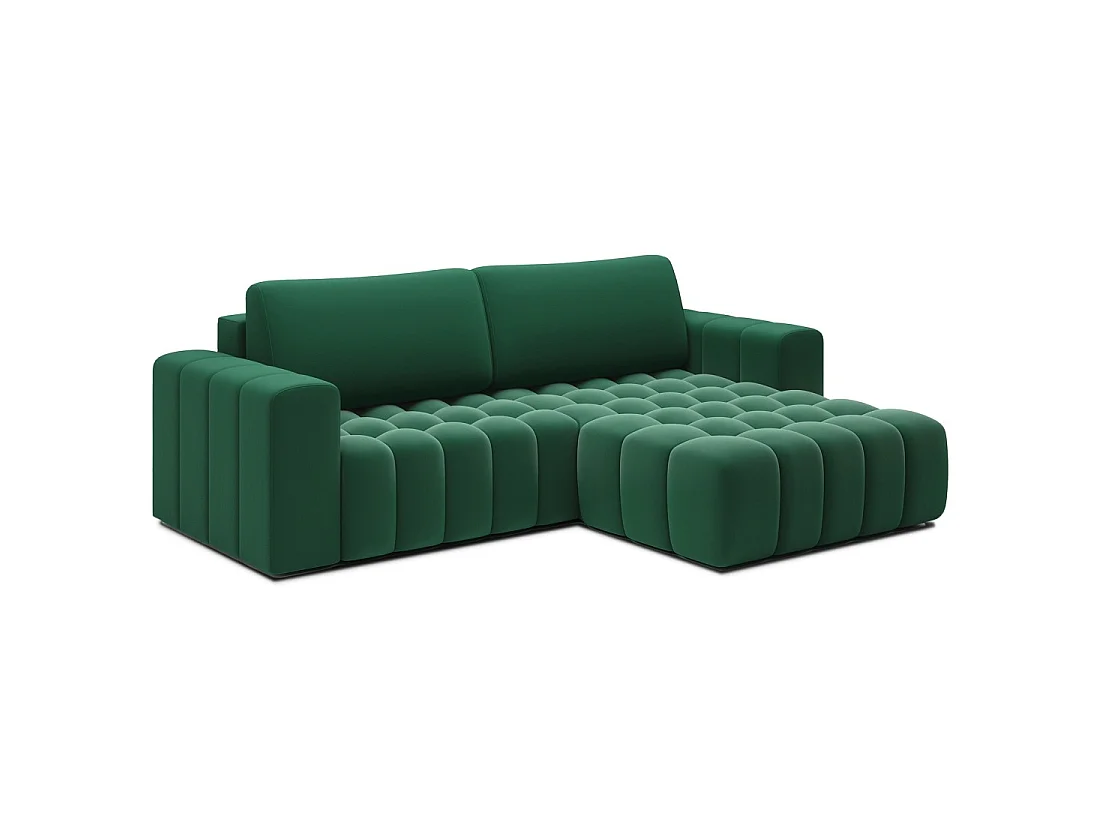 Canapé d'angle convertible DORY vert foncé 250 cm avec coffre de rangement angle droit