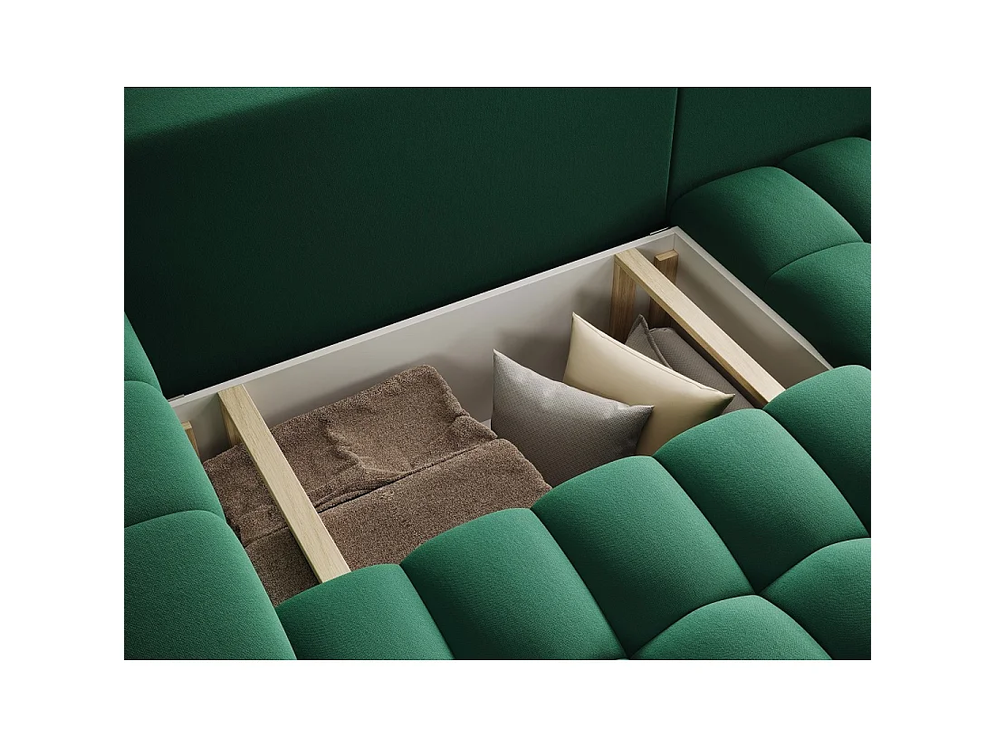 Canapé d'angle convertible DORY vert foncé 250 cm avec coffre de rangement angle droit