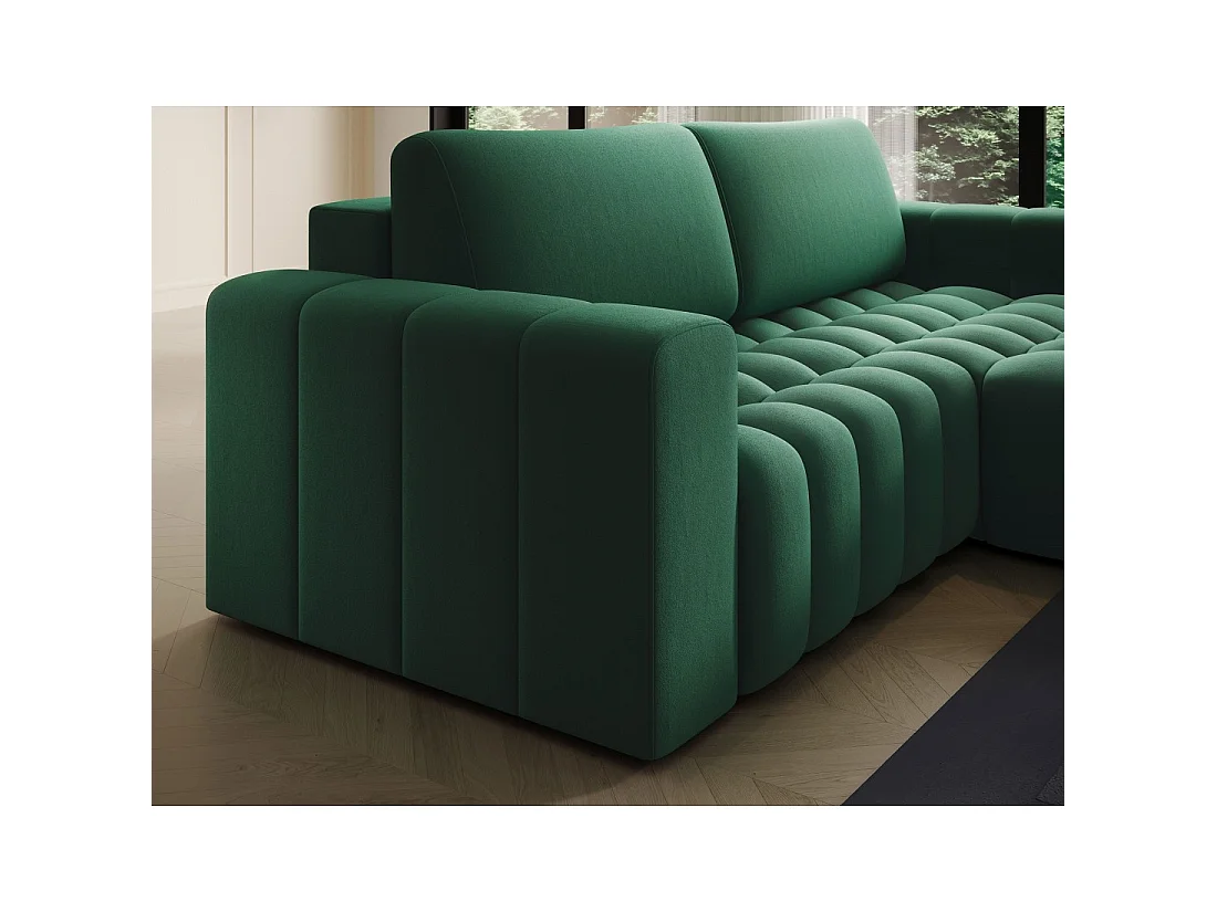 Canapé d'angle convertible DORY vert foncé 250 cm avec coffre de rangement angle droit