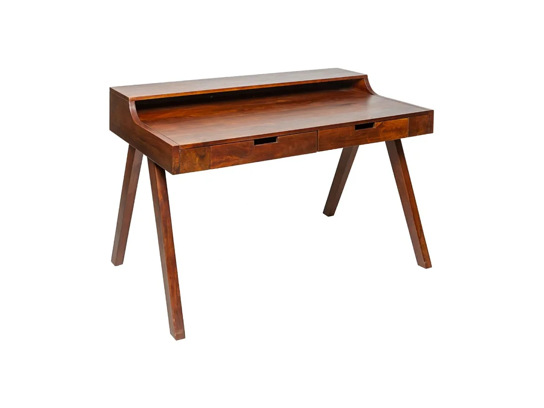 Bureau droit SKAGEN 120 cm en bois massif d'acacia verni avec 2 tiroirs et étagère – Style Davenport