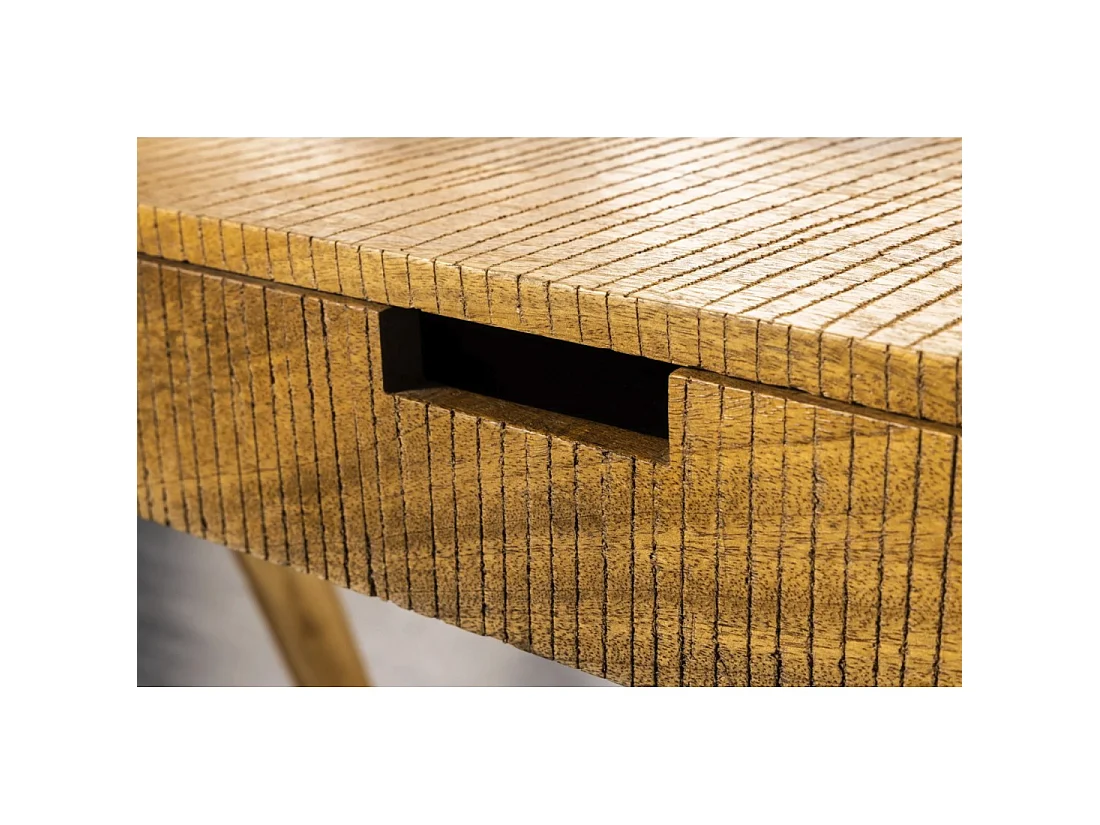 Bureaurecht SKAGEN 120 cm in massief gelakt mangohout met 2 lades en een plank - Stijl Davenport