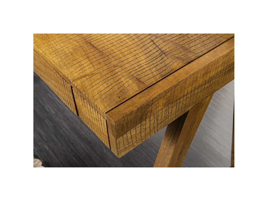 Bureaurecht SKAGEN 120 cm in massief gelakt mangohout met 2 lades en een plank - Stijl Davenport