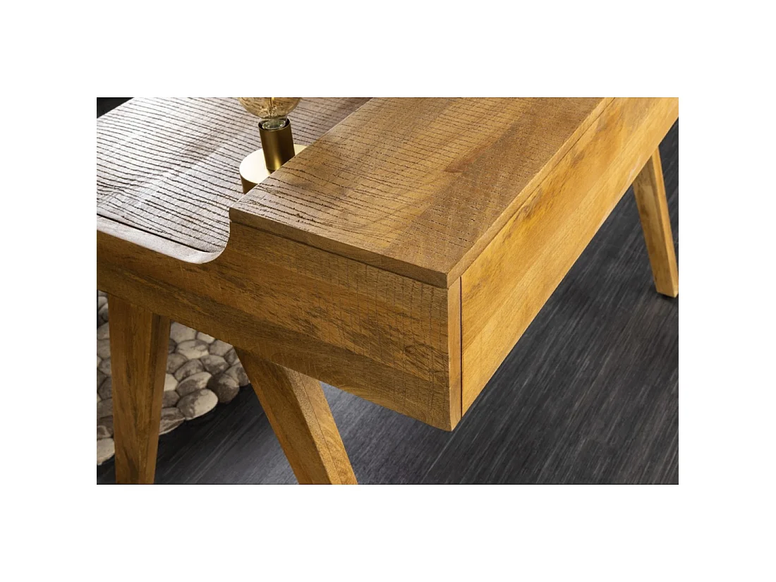 Bureaurecht SKAGEN 120 cm in massief gelakt mangohout met 2 lades en een plank - Stijl Davenport