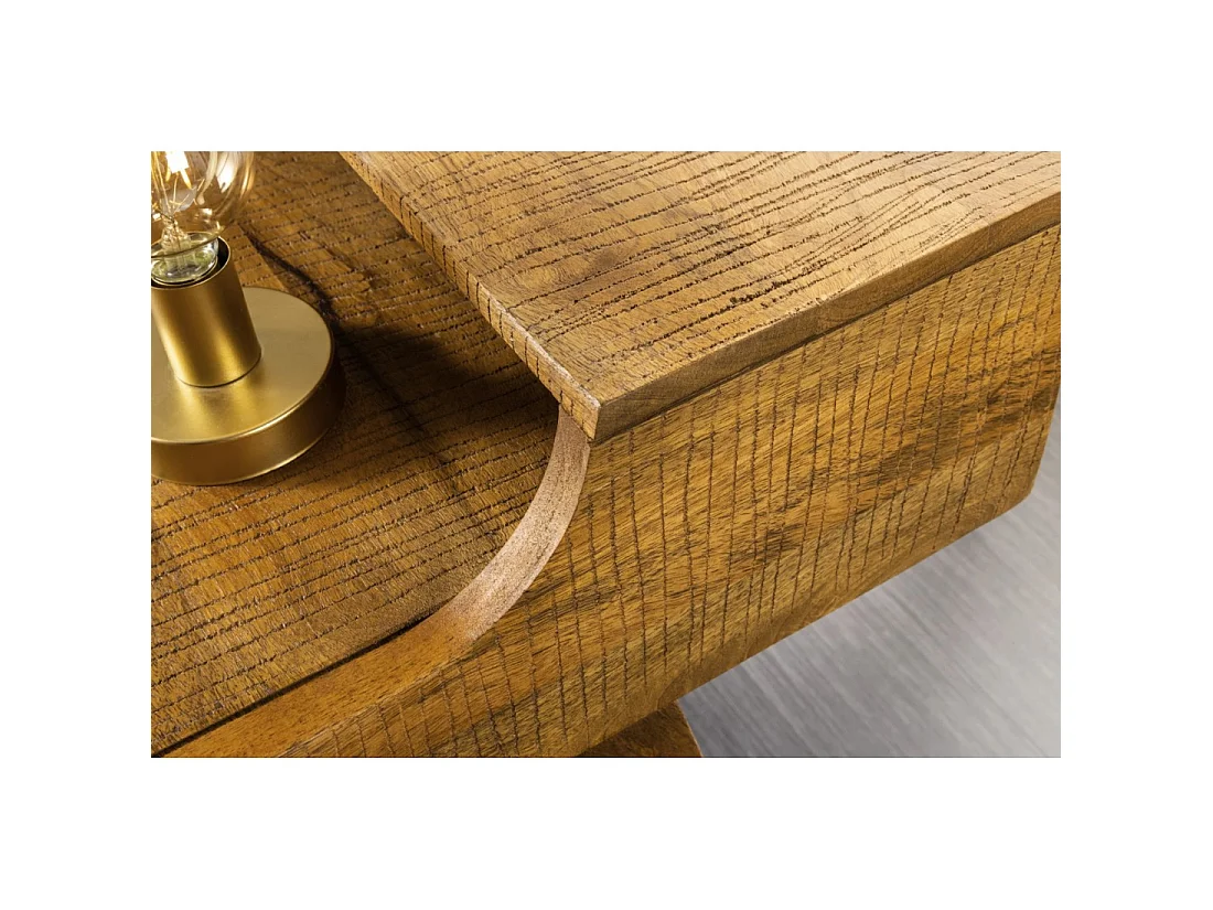 Bureaurecht SKAGEN 120 cm in massief gelakt mangohout met 2 lades en een plank - Stijl Davenport