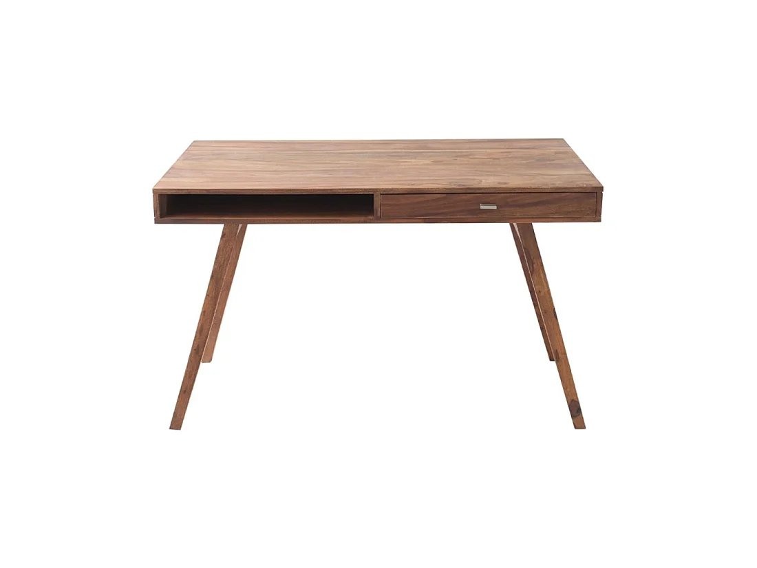 Bureau droit SCANOVA 117 cm en bois massif de Sheesham verni avec tiroir et niche – Style scandinave