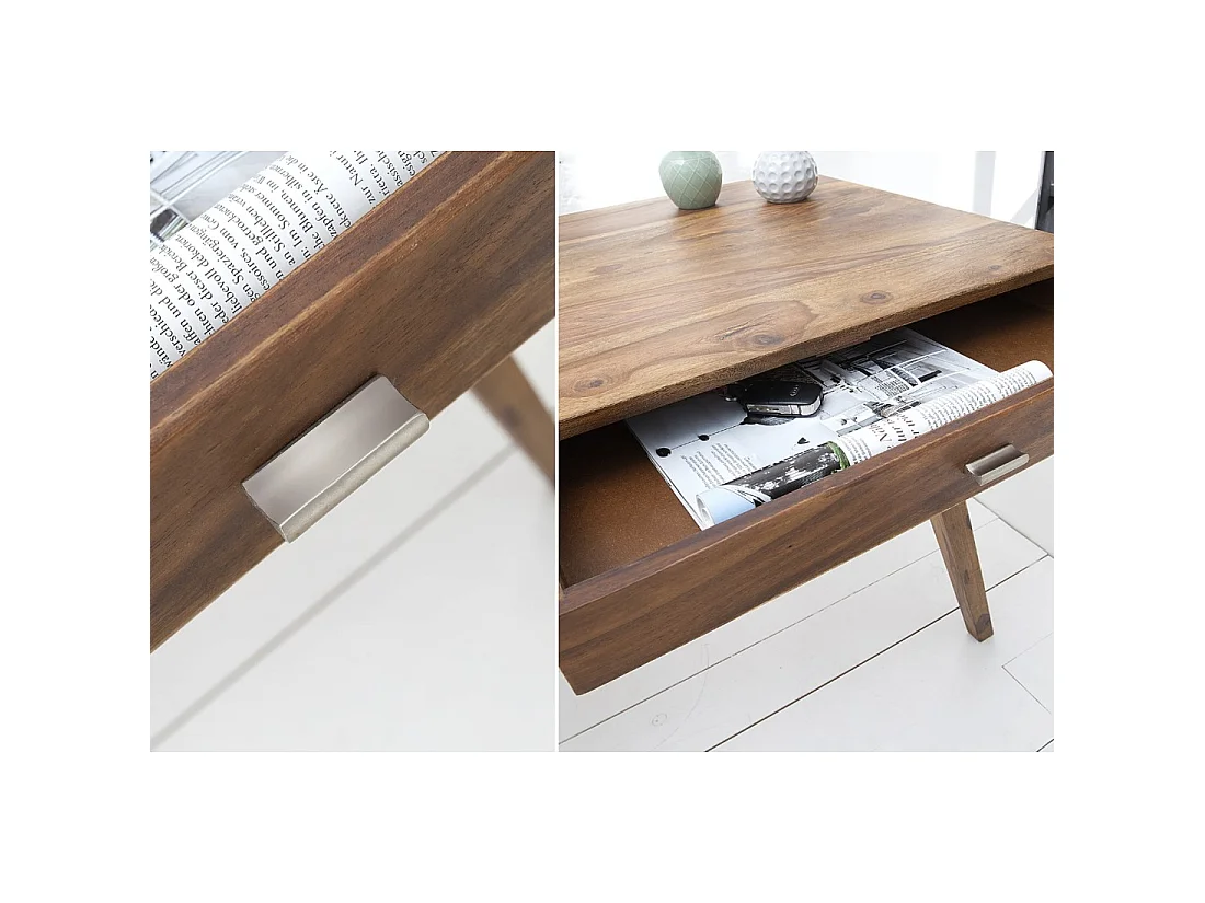 Bureau droit SCANOVA 117 cm en bois massif de Sheesham verni avec tiroir et niche – Style scandinave