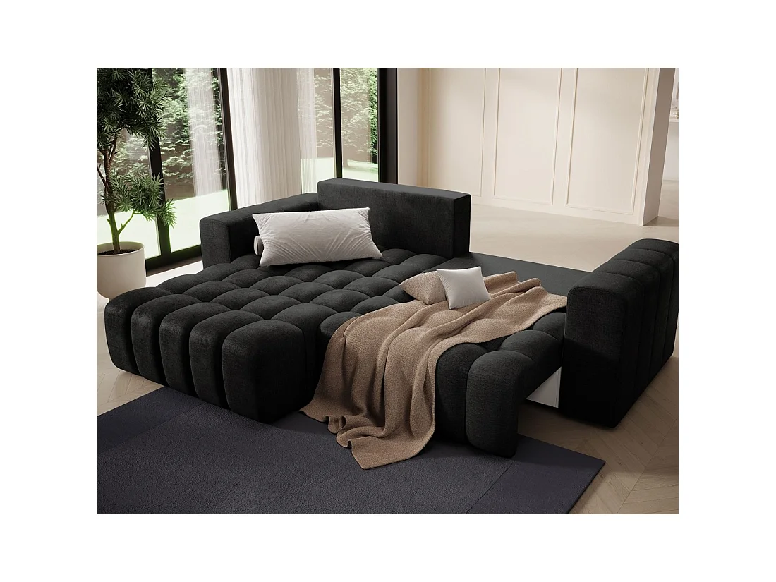 Canapé d'angle convertible DORY gris foncé 250 cm avec coffre de rangement angle gauche