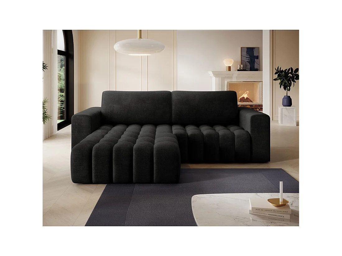 Canapé d'angle convertible DORY gris foncé 250 cm avec coffre de rangement angle gauche