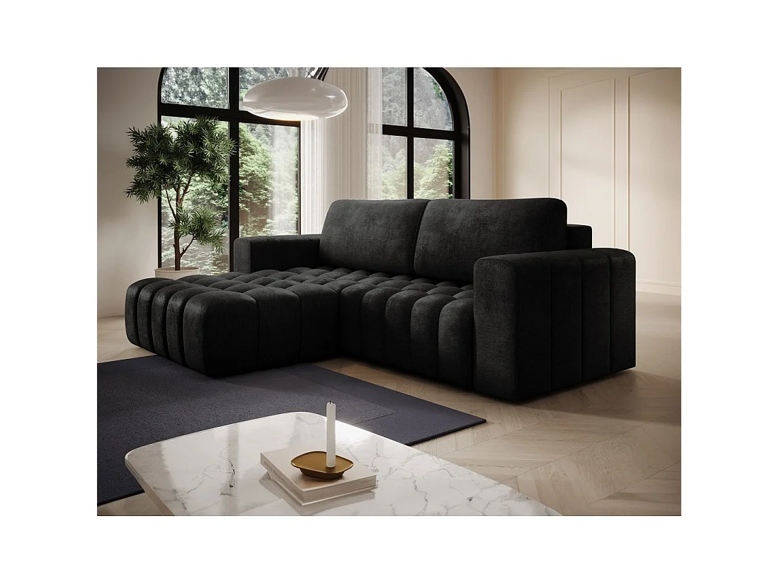 Canapé d'angle convertible DORY gris foncé 250 cm avec coffre de rangement angle gauche