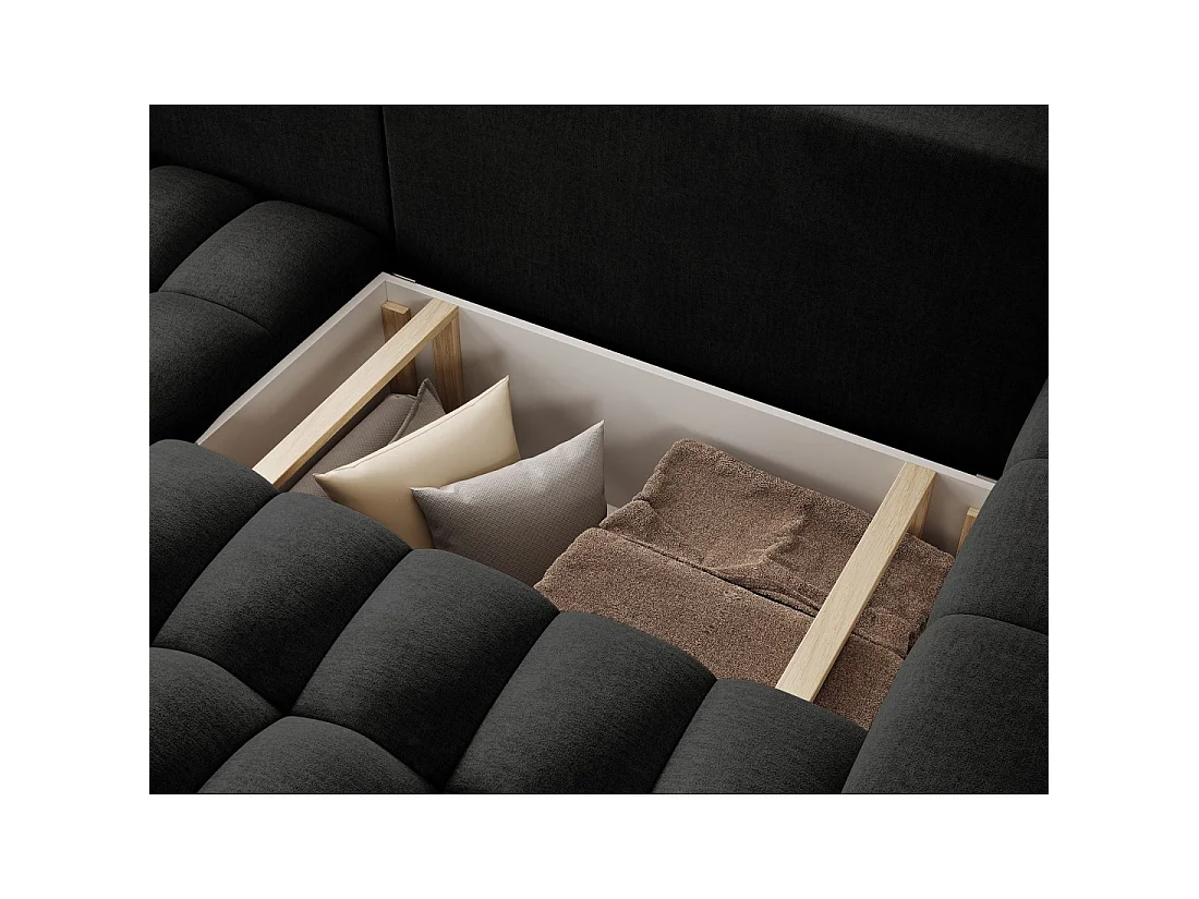 Canapé d'angle convertible DORY gris foncé 250 cm avec coffre de rangement angle gauche