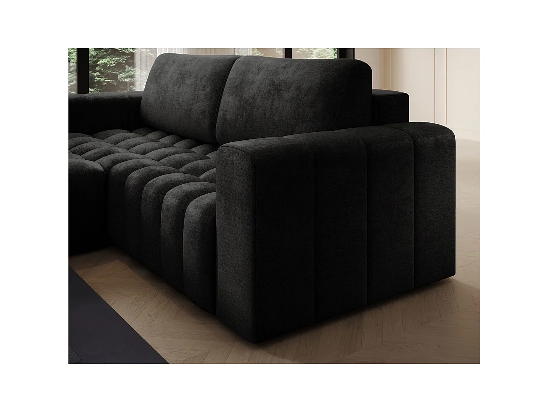 Canapé d'angle convertible DORY gris foncé 250 cm avec coffre de rangement angle gauche