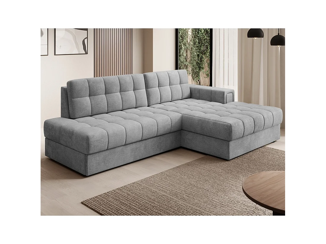 Canapé d'angle convertible CUBITO gris 240 cm avec coffre et couchage