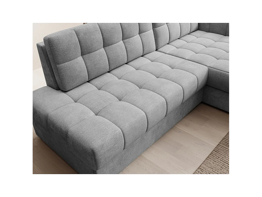 Canapé d'angle convertible CUBITO gris 240 cm avec coffre et couchage