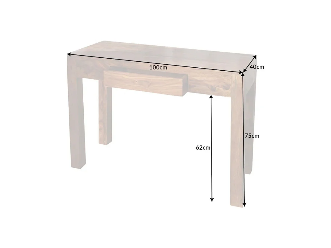 Escritorio recto ORBO 100 cm en madera maciza de Sheesham barnizada con cajón - Marrón natural
