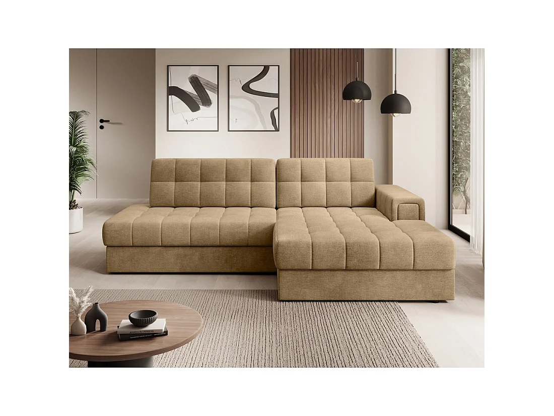 Canapé d'angle convertible CUBITO beige 240 cm avec coffre et couchage