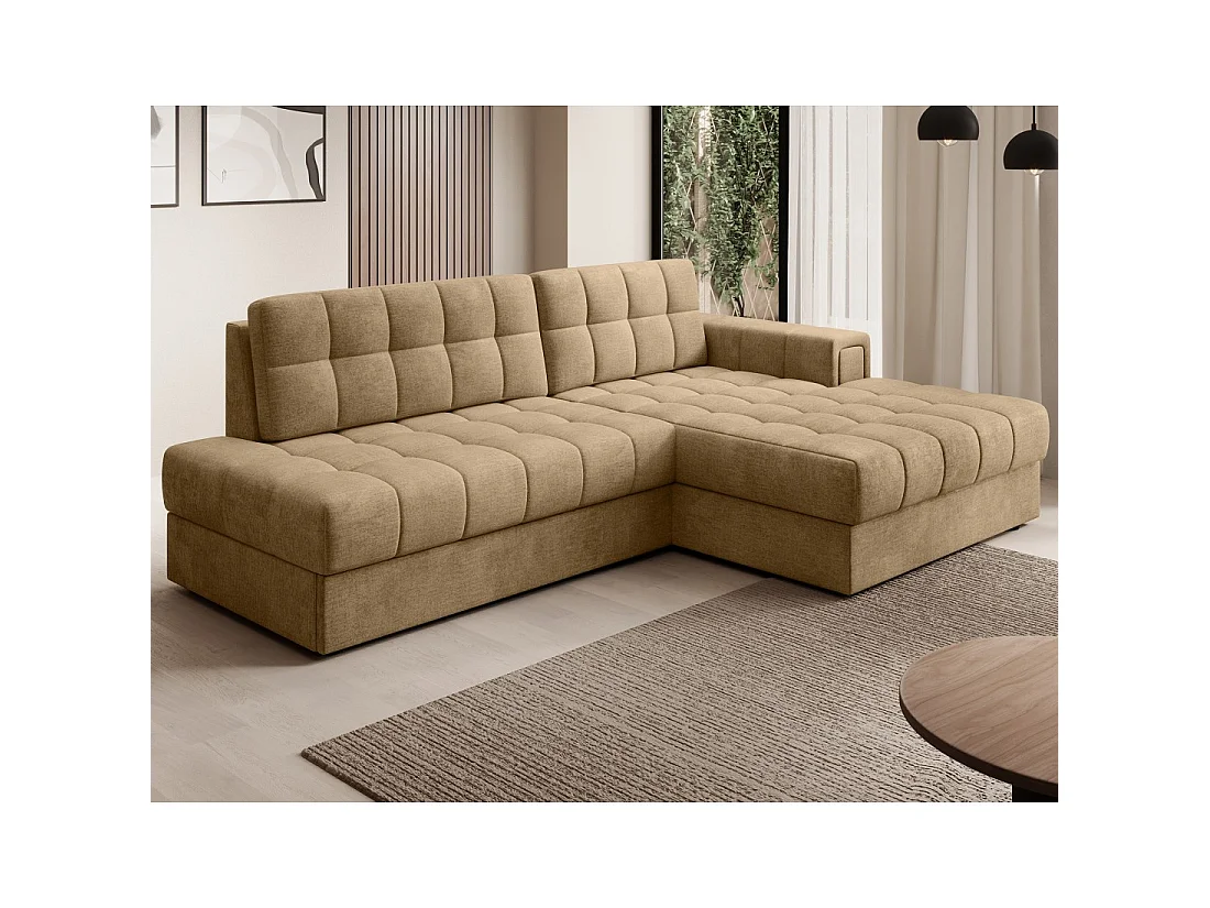 Canapé d'angle convertible CUBITO beige 240 cm avec coffre et couchage