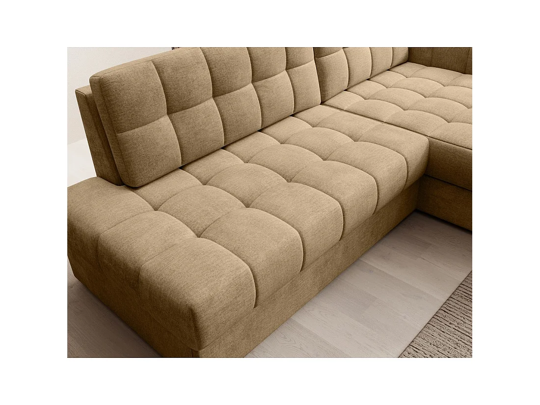 Canapé d'angle convertible CUBITO beige 240 cm avec coffre et couchage