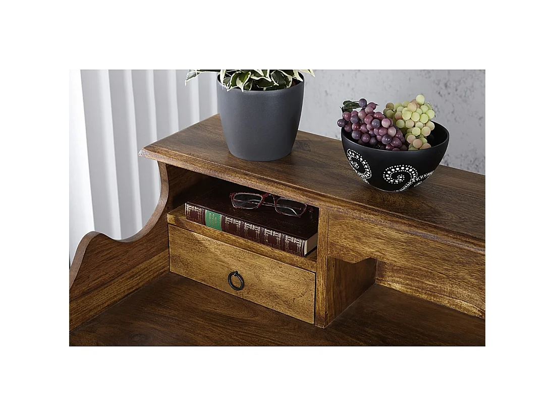 Escritorio recto ORBO 115 cm en madera maciza de Sheesham barnizada con 3 cajones y 3 nichos – Estilo Davenport