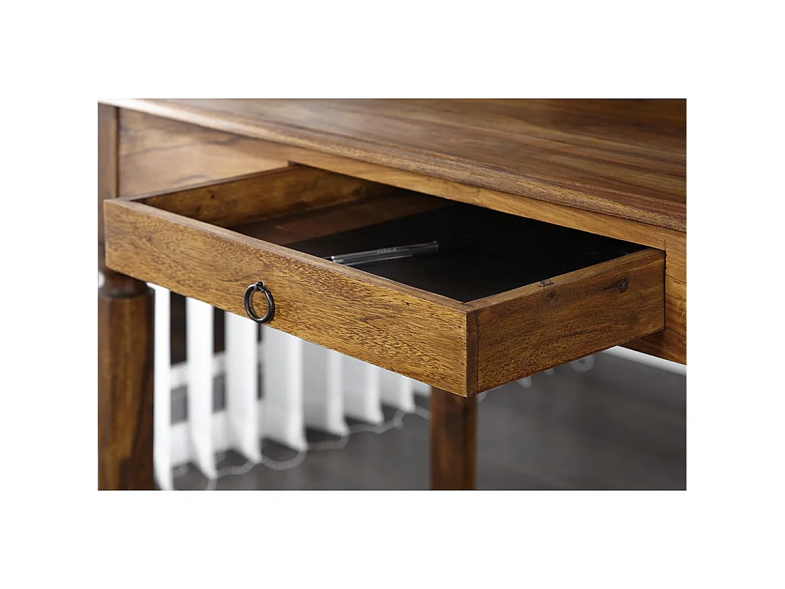 Escritorio recto ORBO 115 cm en madera maciza de Sheesham barnizada con 3 cajones y 3 nichos – Estilo Davenport