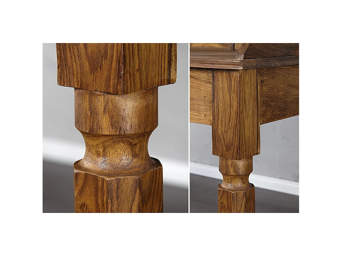 Escritorio recto ORBO 115 cm en madera maciza de Sheesham barnizada con 3 cajones y 3 nichos – Estilo Davenport