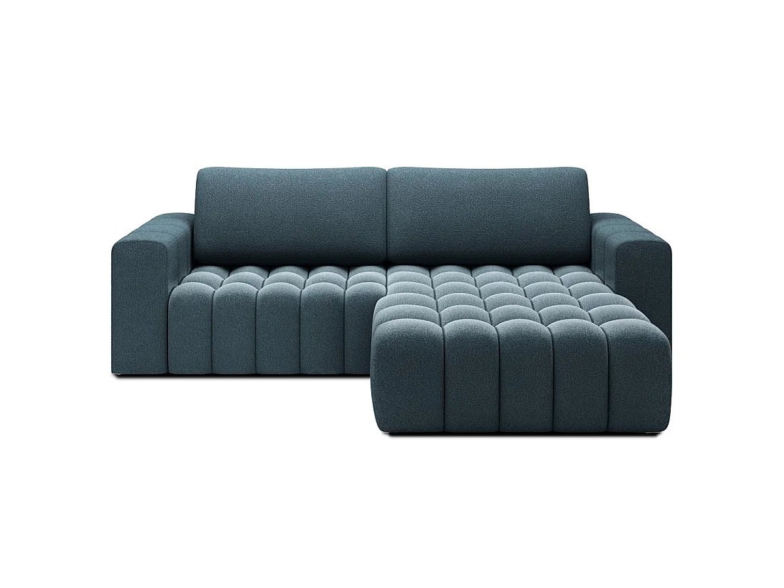 Canapé d'angle convertible DORY bleu nuit 250 cm avec coffre de rangement angle droit