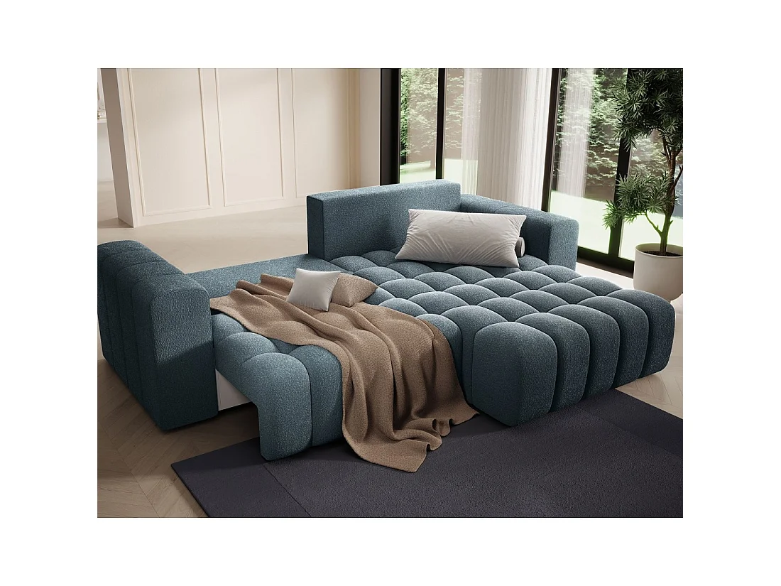 Canapé d'angle convertible DORY bleu nuit 250 cm avec coffre de rangement angle droit