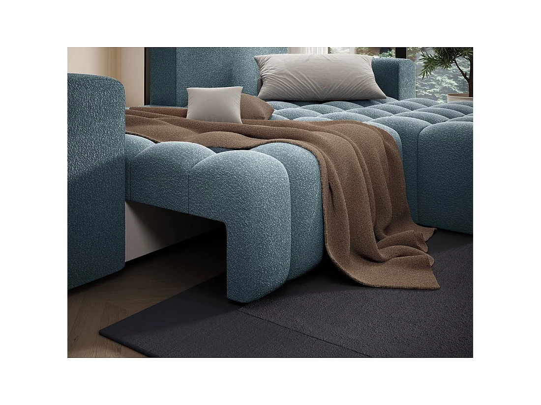Canapé d'angle convertible DORY bleu nuit 250 cm avec coffre de rangement angle droit