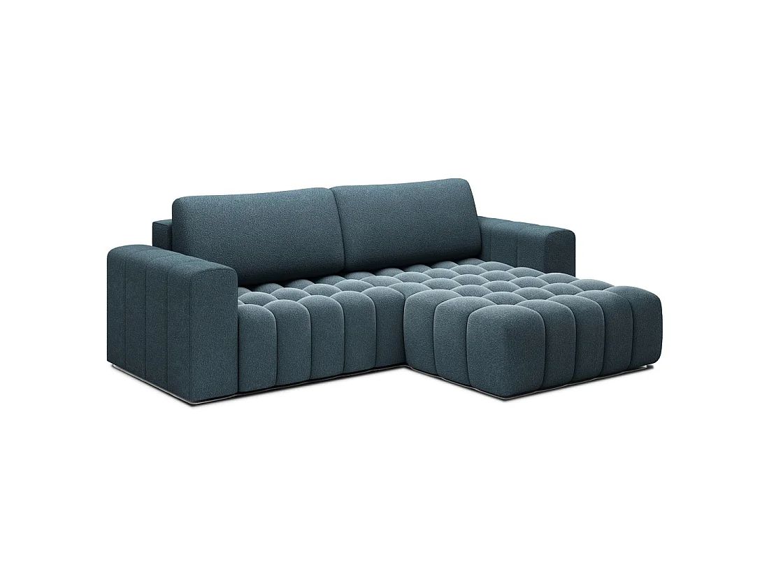 Canapé d'angle convertible DORY bleu nuit 250 cm avec coffre de rangement angle droit