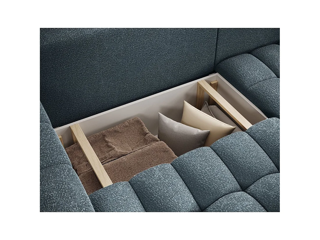 Canapé d'angle convertible DORY bleu nuit 250 cm avec coffre de rangement angle droit