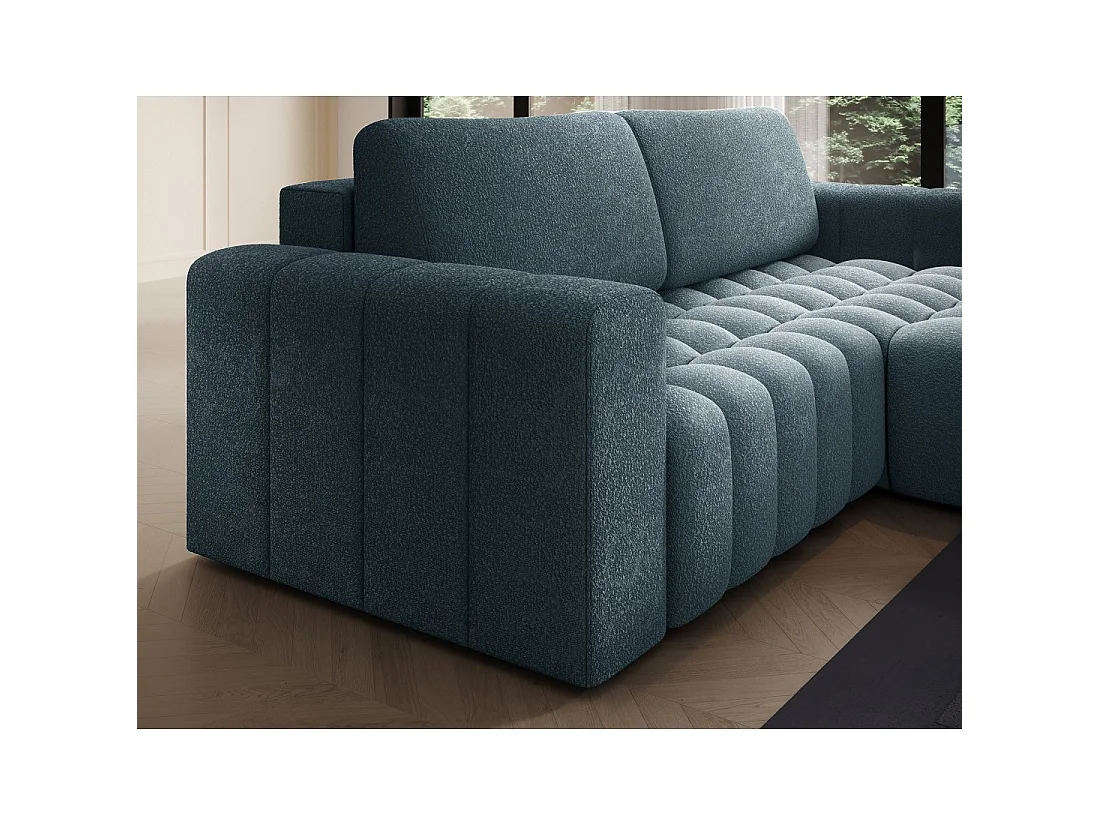 Canapé d'angle convertible DORY bleu nuit 250 cm avec coffre de rangement angle droit