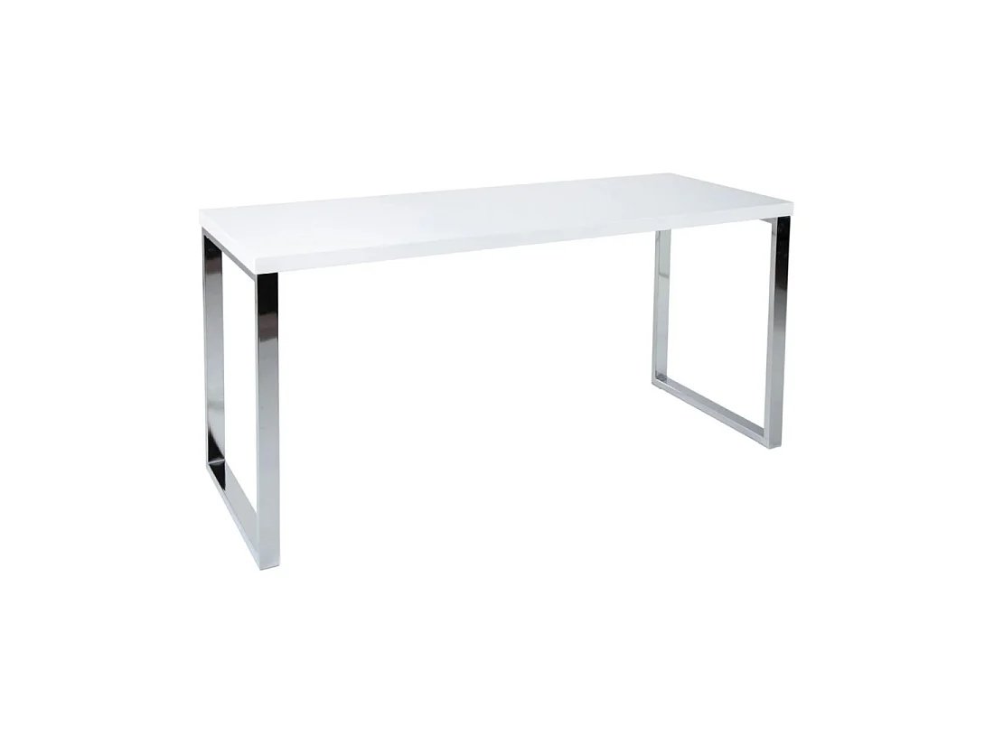 Bureau design MONZA 160x60 cm wit glanzend met zilveren verchroomde poten