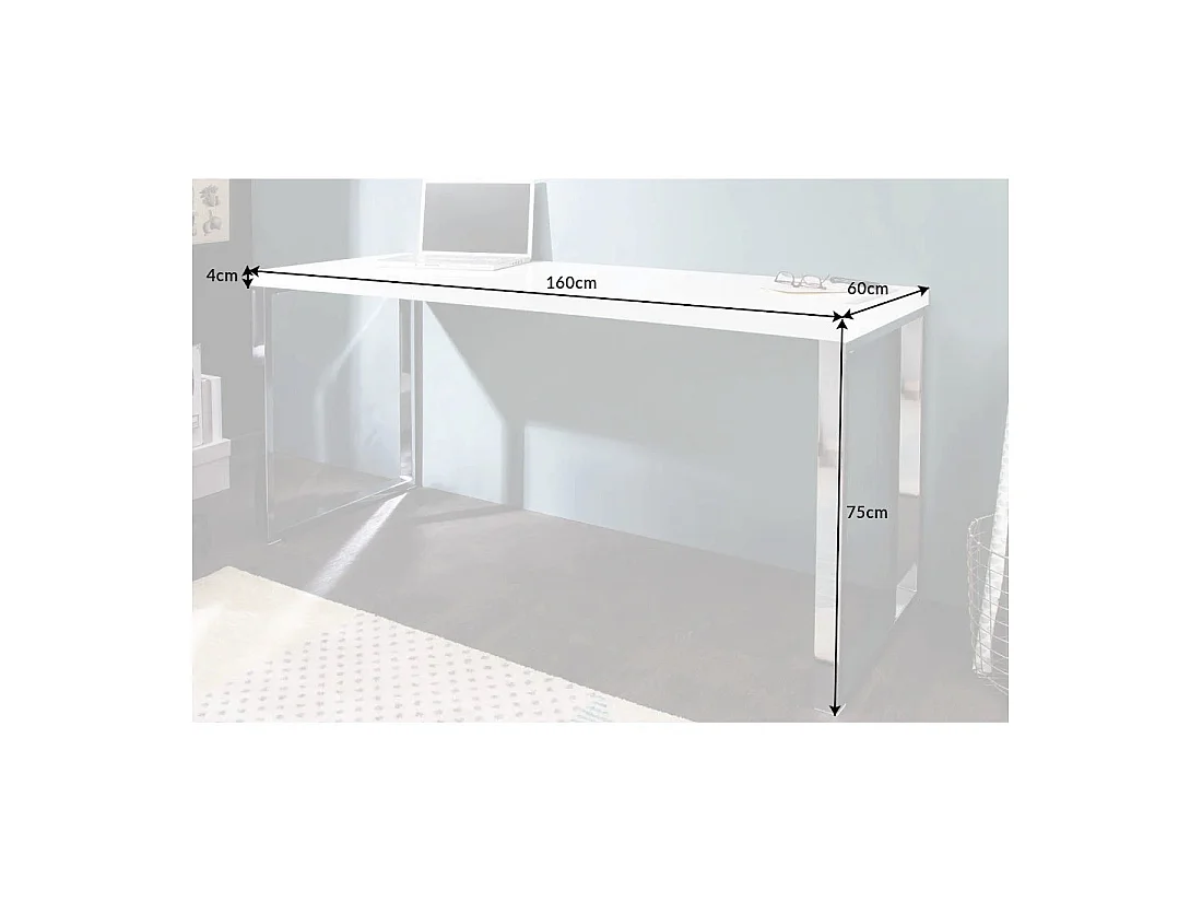 Bureau design MONZA 160x60 cm wit glanzend met zilveren verchroomde poten