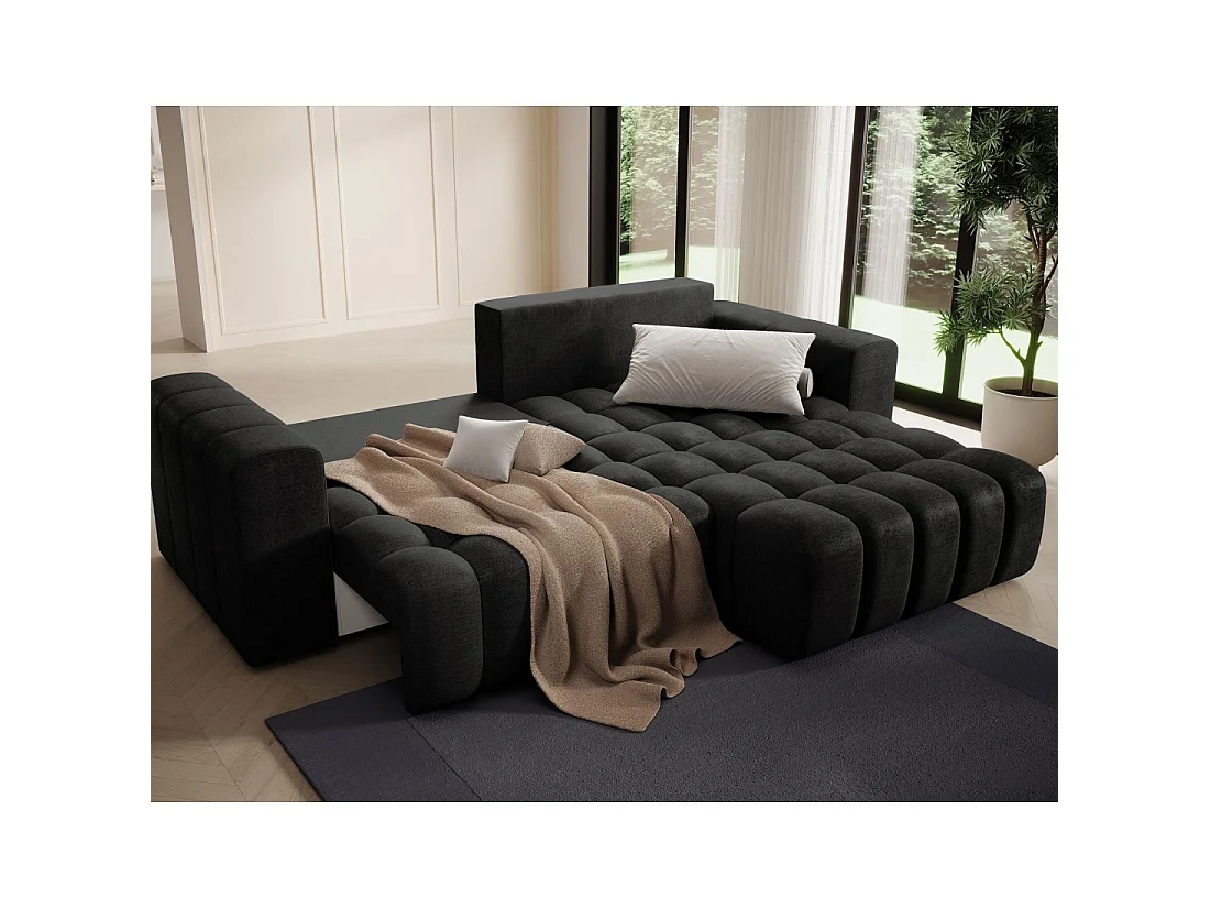 Canapé d'angle convertible DORY gris foncé 250 cm avec coffre de rangement angle droit