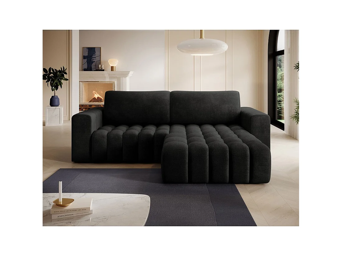 Canapé d'angle convertible DORY gris foncé 250 cm avec coffre de rangement angle droit
