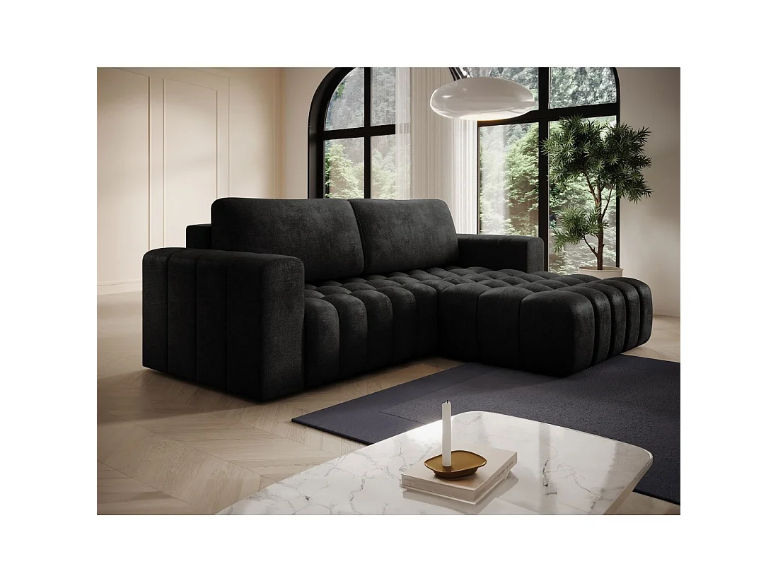 Canapé d'angle convertible DORY gris foncé 250 cm avec coffre de rangement angle droit