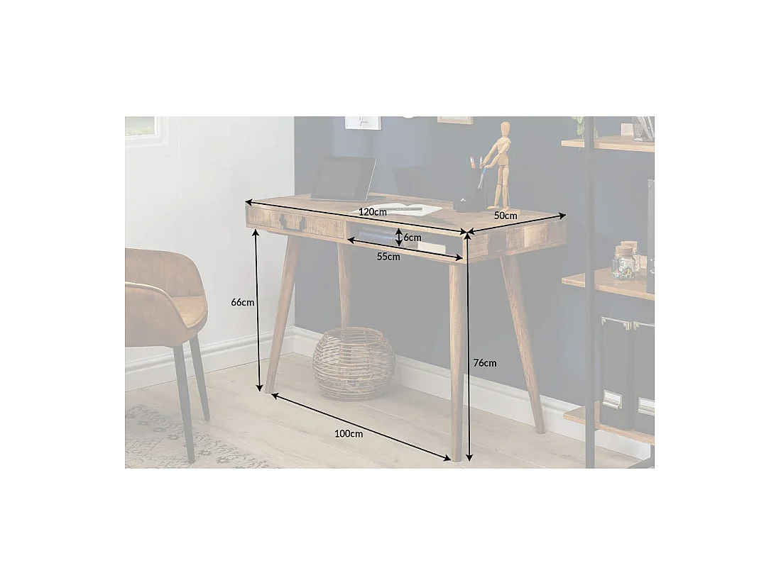 Bureau recht SCANOVA 120 cm in massief gelakt mangohout met lade en nis - Scandinavische stijl