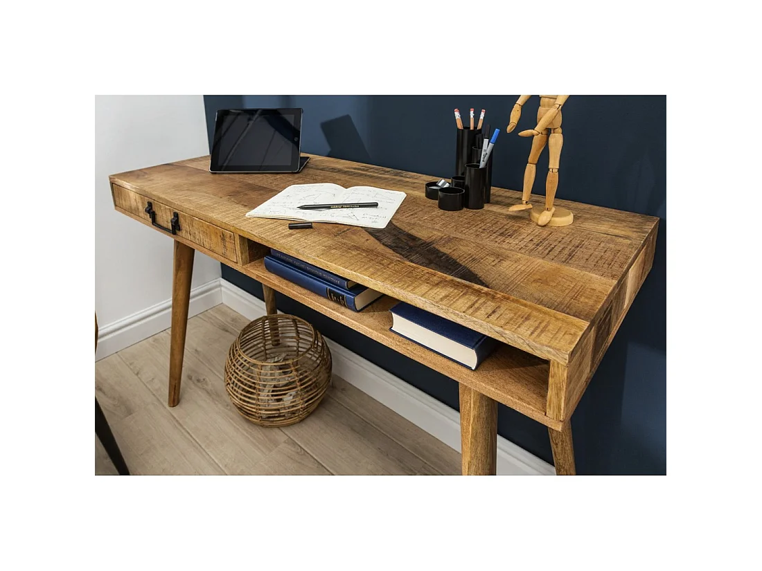Bureau recht SCANOVA 120 cm in massief gelakt mangohout met lade en nis - Scandinavische stijl