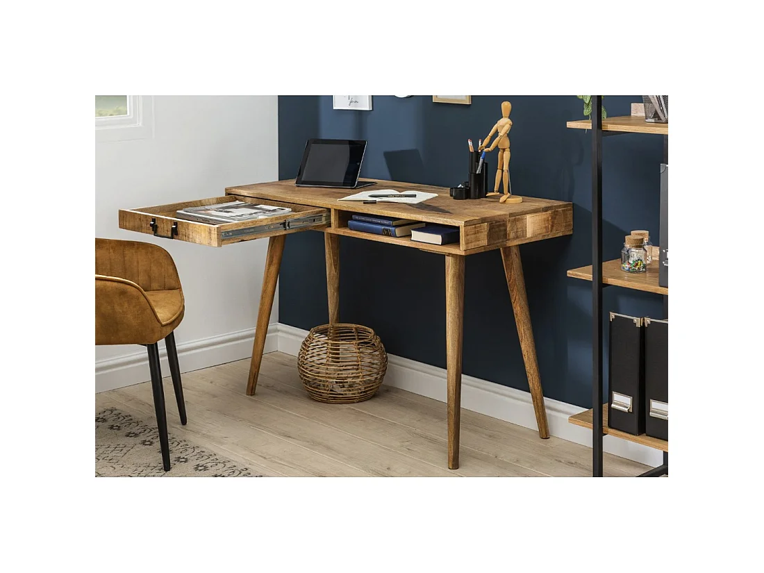 Bureau recht SCANOVA 120 cm in massief gelakt mangohout met lade en nis - Scandinavische stijl