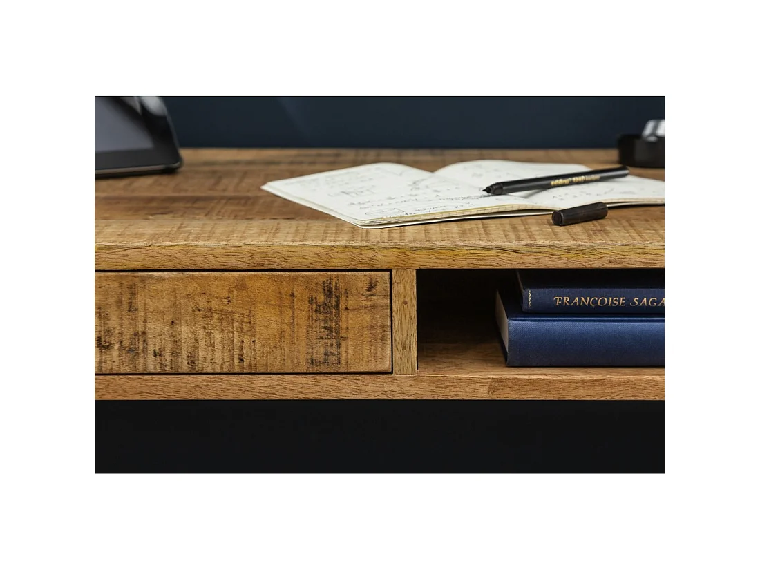 Bureau recht SCANOVA 120 cm in massief gelakt mangohout met lade en nis - Scandinavische stijl